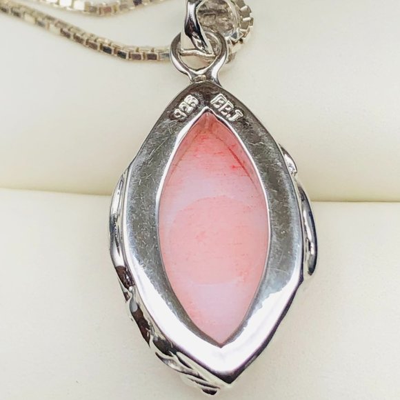 BBJ Sterling Silver 925, 16" Box Chain Necklace, Pink Agate Pendant, 8 Grams - Picture 8 of 14